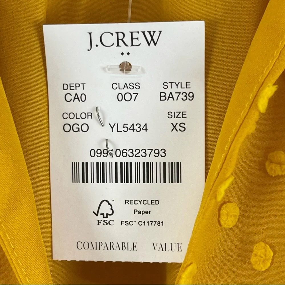 J.Crew Ruffle Swiss Dot Sleeveless Blouse Yellow Mustard XS New NWT Textured Top